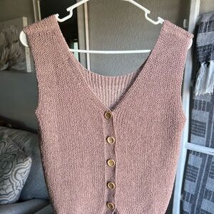 Pink Knit Button-Up Sweater Vest Large - New
